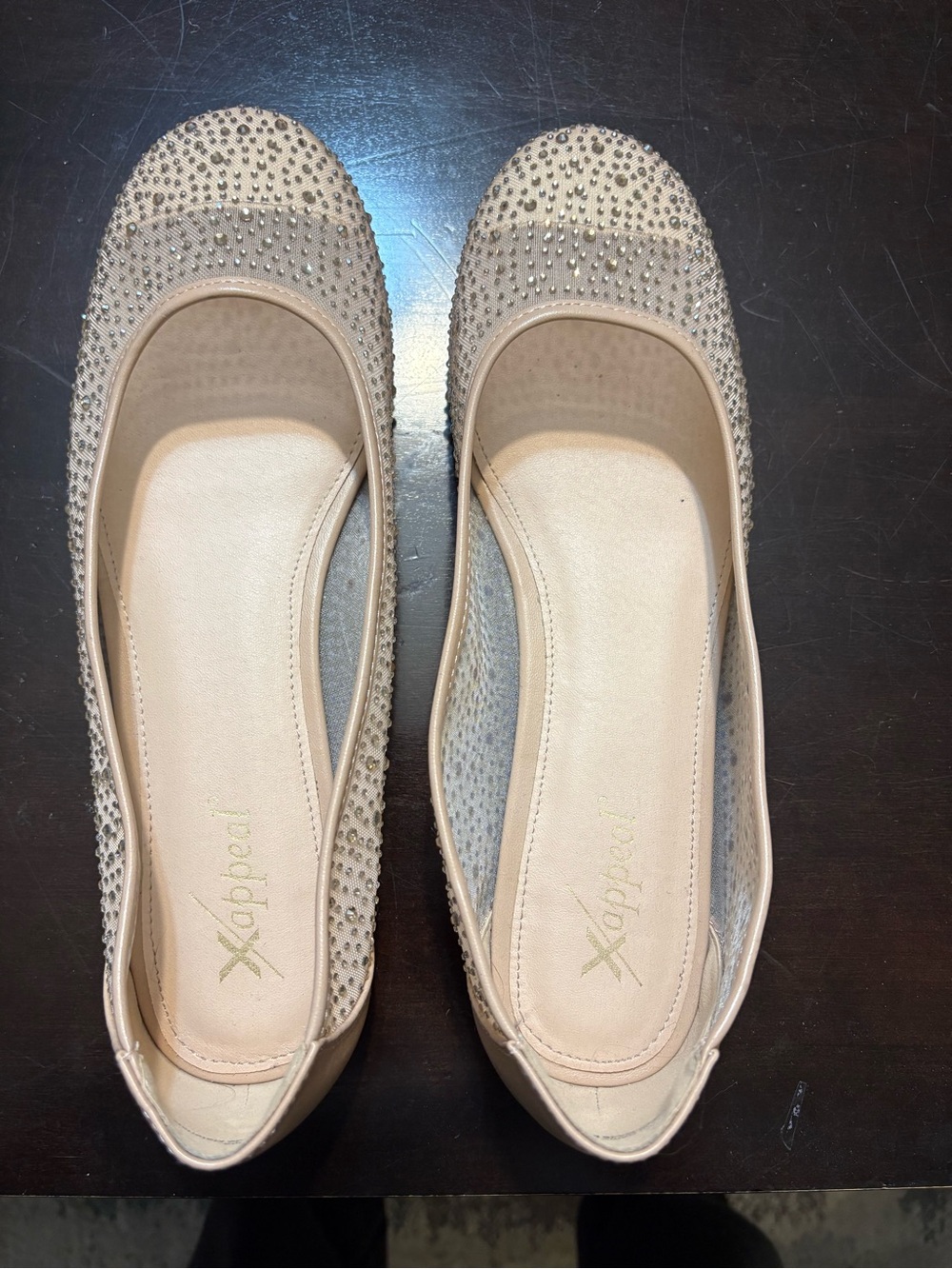 Xappeal Beige Rhinestone Slip-On Ballet Flats